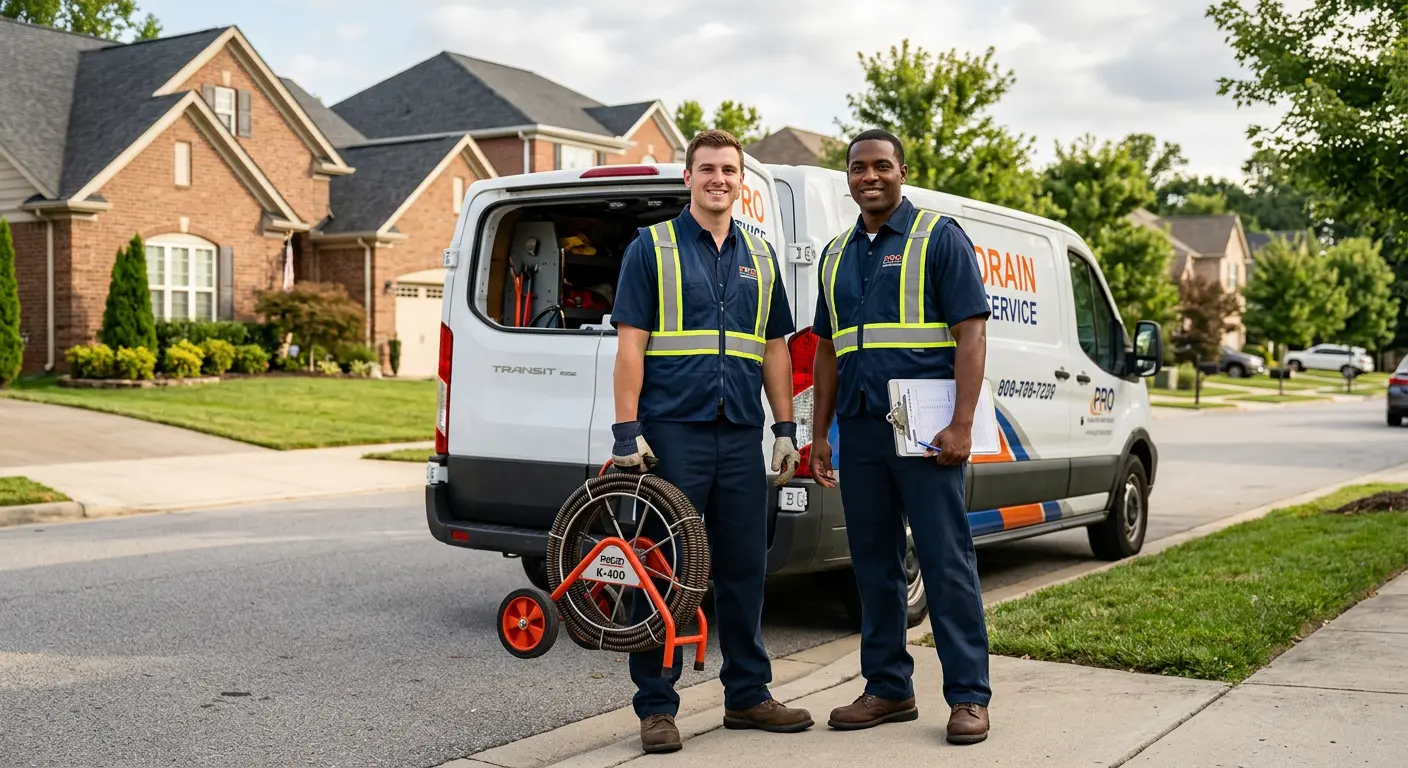 Sewer and drain service team with equipment ready for work in Lauderhill