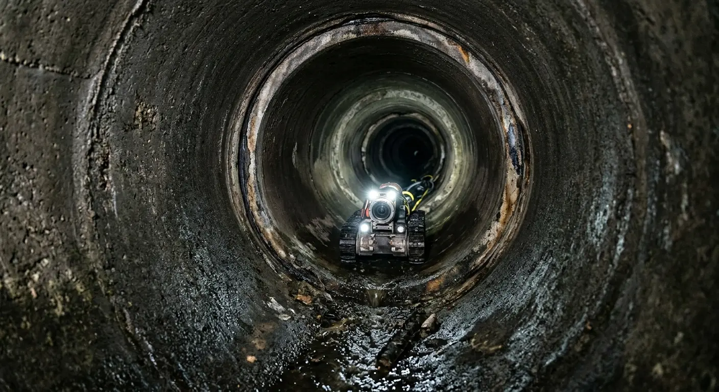 Robotic sewer camera inspecting pipe interior for Sewer Line Cleaning in Lauderhill