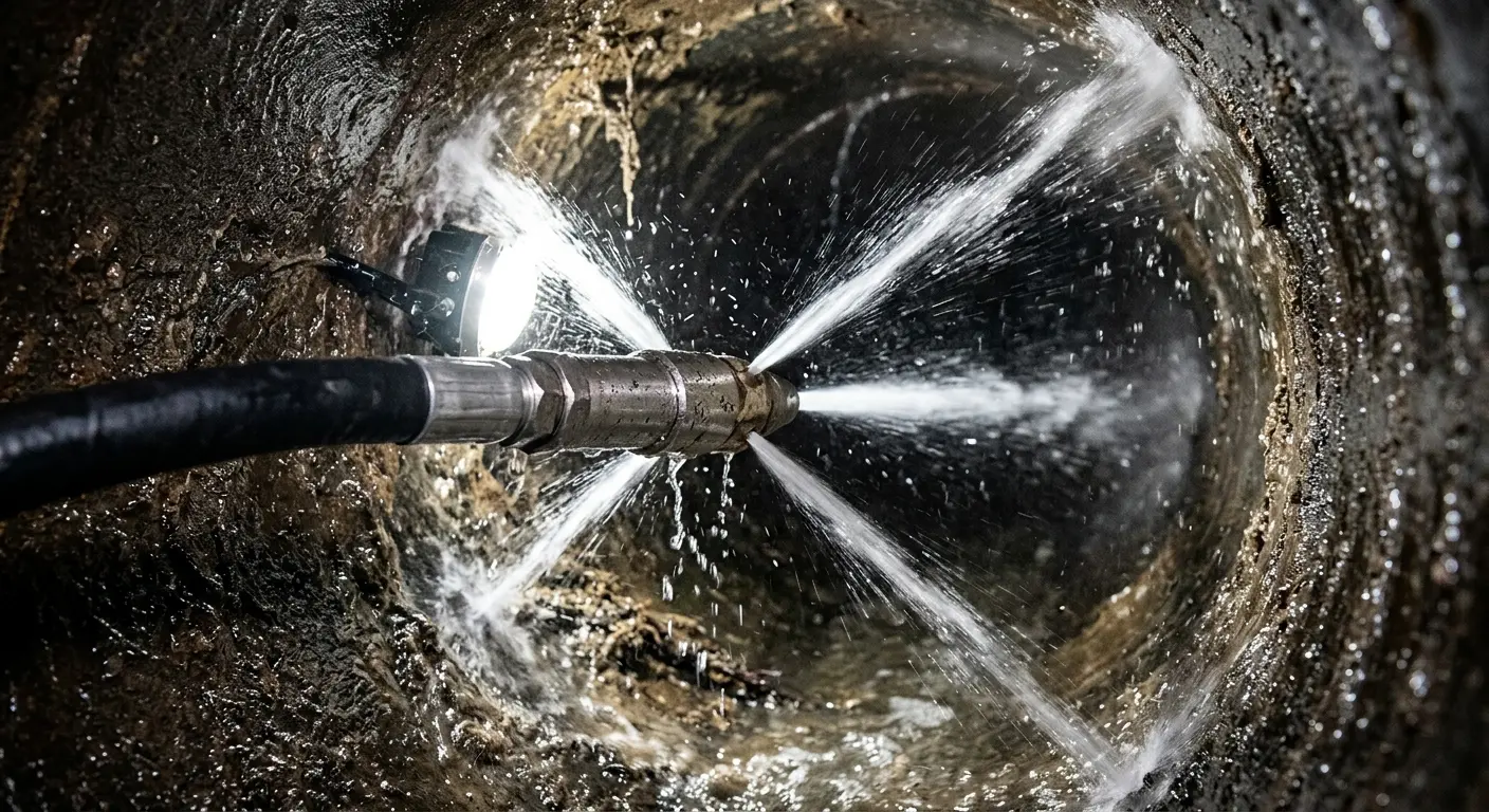 High-pressure hydro jetting nozzle cleaning sewer pipe for Trenchless Sewer Repair in Lauderhill